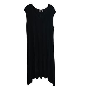 Chico's Travelers 3 Petite Black Stretch Midi Dress Flare sz 16 Cap Sleeve